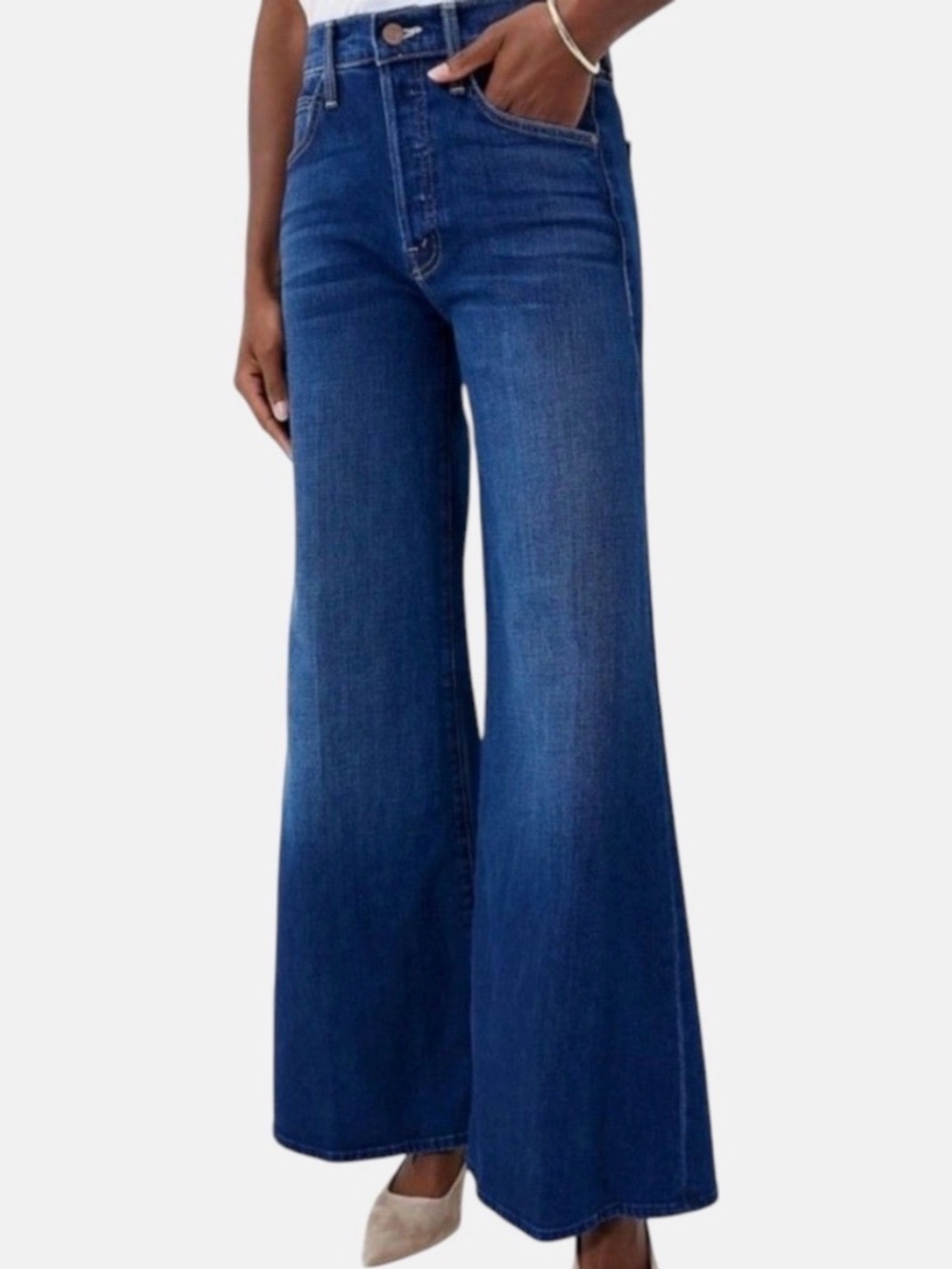 Mother Jeans The Tomcat Roller Sz 30 Dark Blue Wash Wide Leg HR Stretch